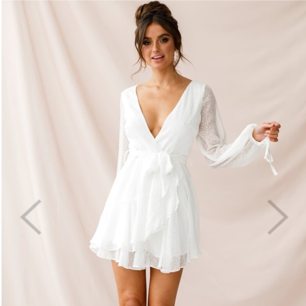 Sheri Hail Spot Chiffon Dress White Selfie Leslie